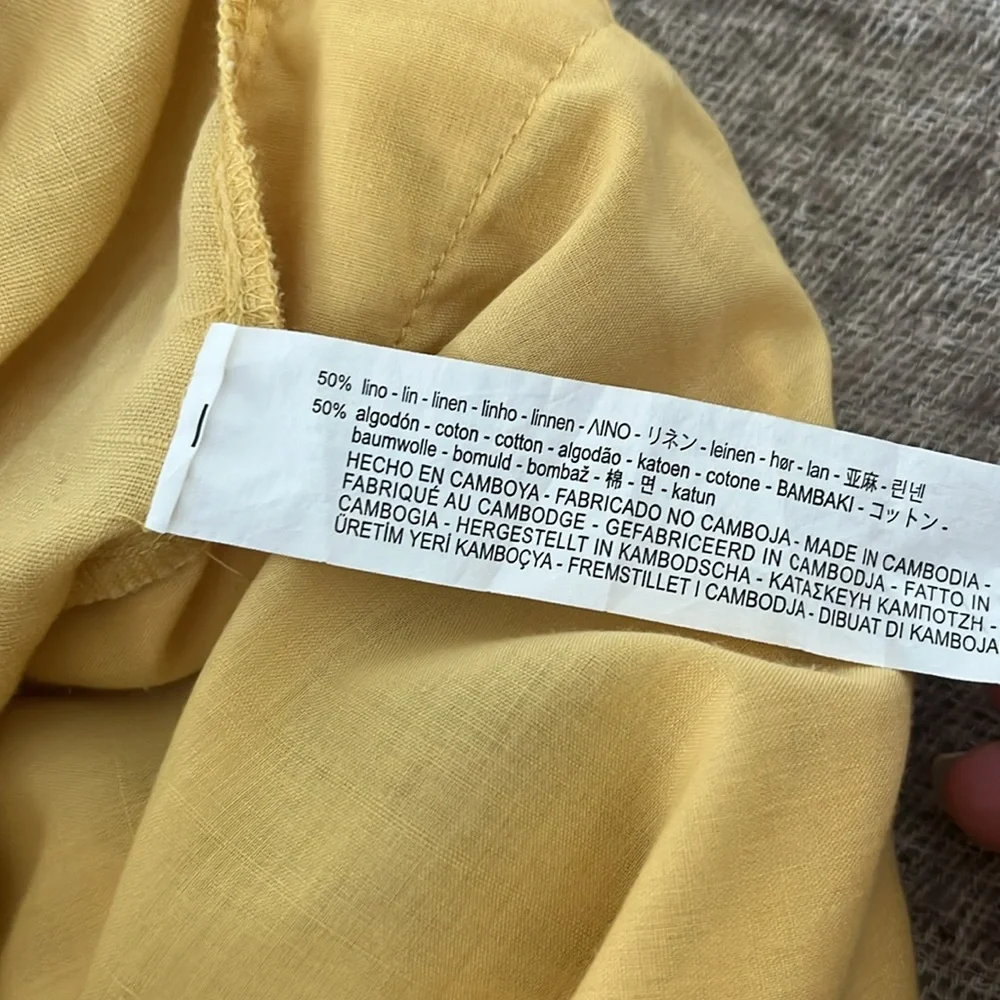 Zara Basic Yellow linen/cotton Wide-Leg Pants